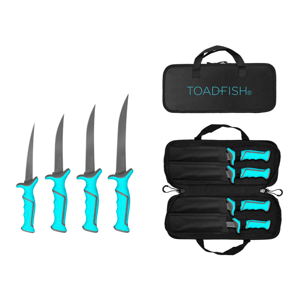 Toadfish Fixed Filet Knife Set - 4 Knives with Non-Slip Handles and Carrying Case