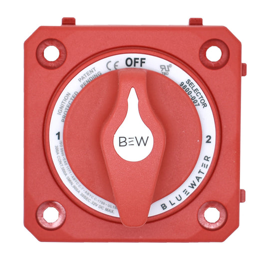 Bluewater 9800-007-10 Off/1/2/Both Battery Switch, Panel Mount, Red, 300A DC