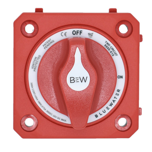 Bluewater 9800-010-10 Dual Circuit Battery Switch, On/Off 4-Post Panel Mount, Red