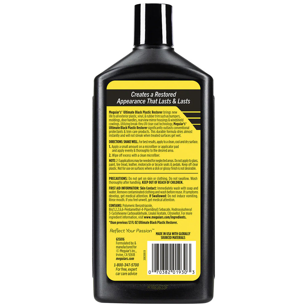 Meguiar's Ultimate Black Plastic Restorer - 16oz for Exterior Trim Protection and Restoration
