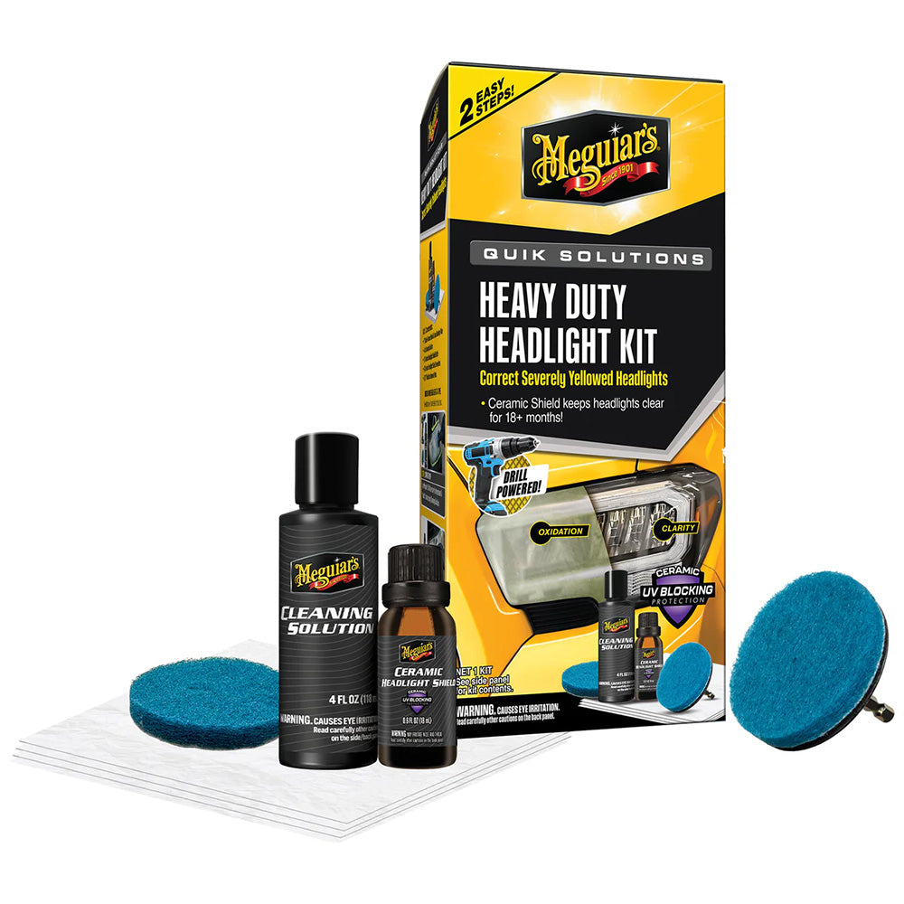 Meguiar's Quik Solutions Heavy Duty Headlight Restoration Kit – Clear Shine for Cloudy, Yellowed Headlights