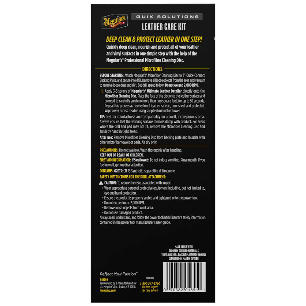 Meguiar's Quik Solutions Leather Care Kit – Complete Automotive Leather Cleaner, Conditioner & Protectant