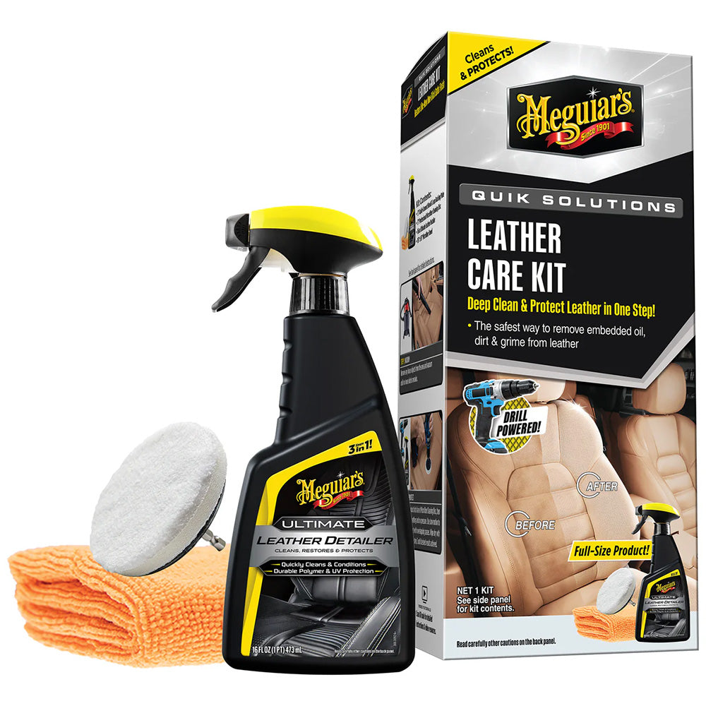 Meguiar's Quik Solutions Leather Care Kit – Complete Automotive Leather Cleaner, Conditioner & Protectant