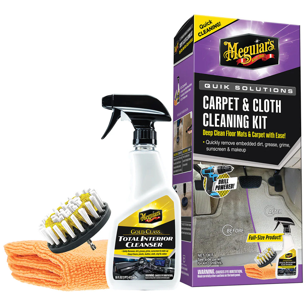 Meguiar's Quik Solutions Carpet & Cloth Cleaning Kit – Multi-Surface Interior Detailing with Drill-Attachable Brush