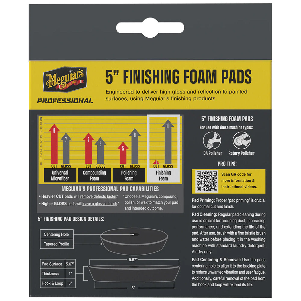 Meguiar's Professional 5-Inch Finishing Foam Pads 2-Pack for Superior Auto Detailing