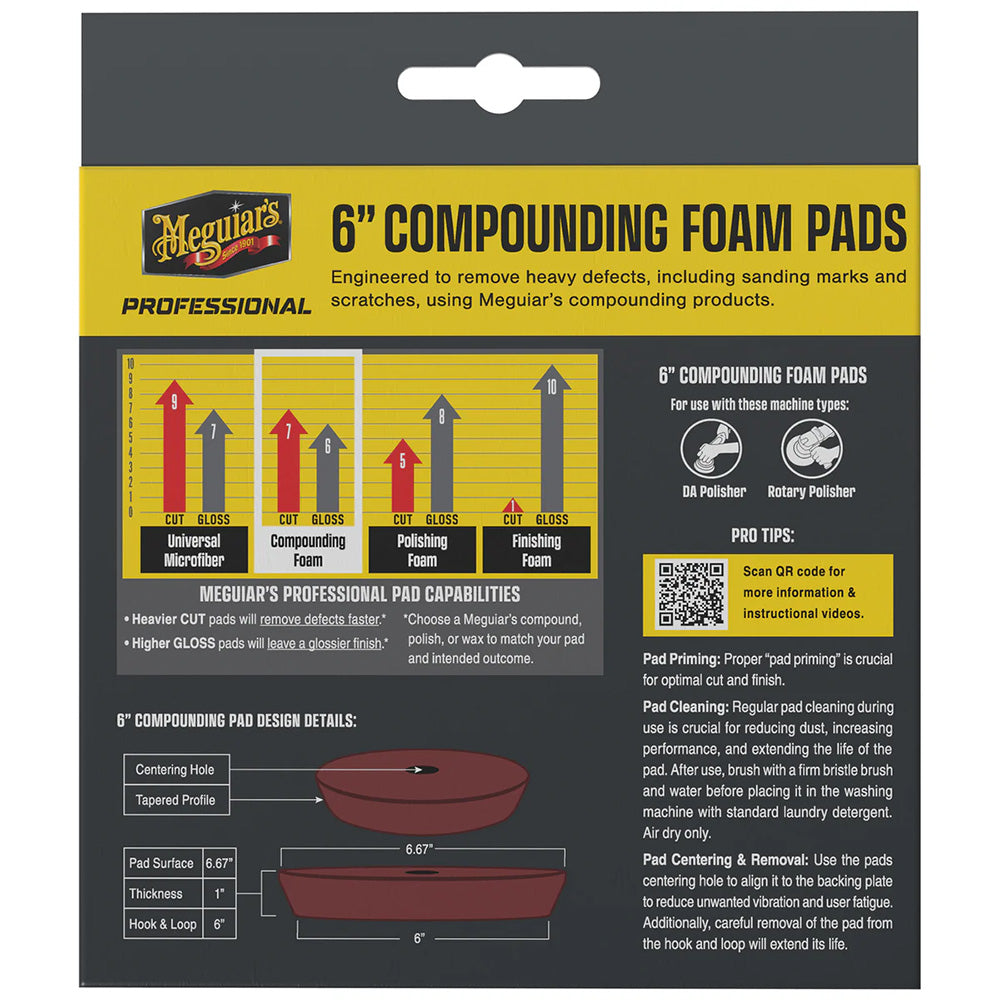 Meguiar's Professional 6-inch Compounding Foam Pads – 2-Pack for Heavy Surface Defect Removal