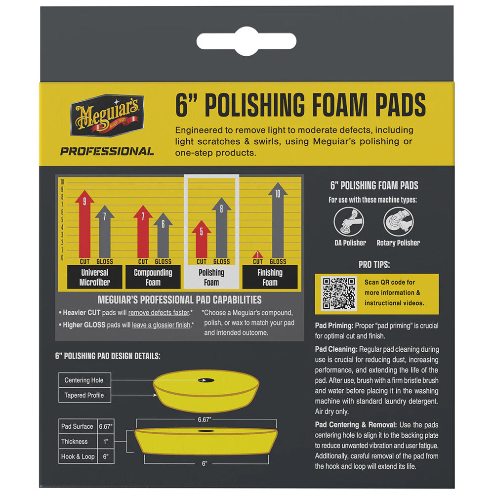 Meguiar's Professional 6-Inch Polishing Foam Pads - 2-Pack for Light to Moderate Paint Correction