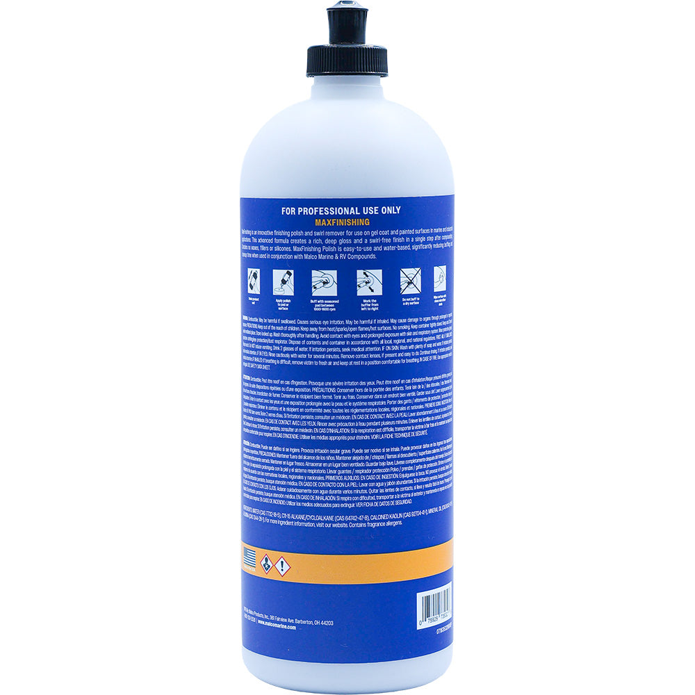 Malco MaxFinishing Polish - 32 oz All-in-One Swirl Remover and Gloss Enhancer