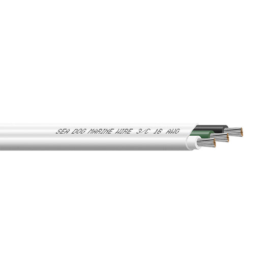 Sea-Dog 16/3 AWG Flat Triplex Marine Wire in White, Green & Black – 100 Feet