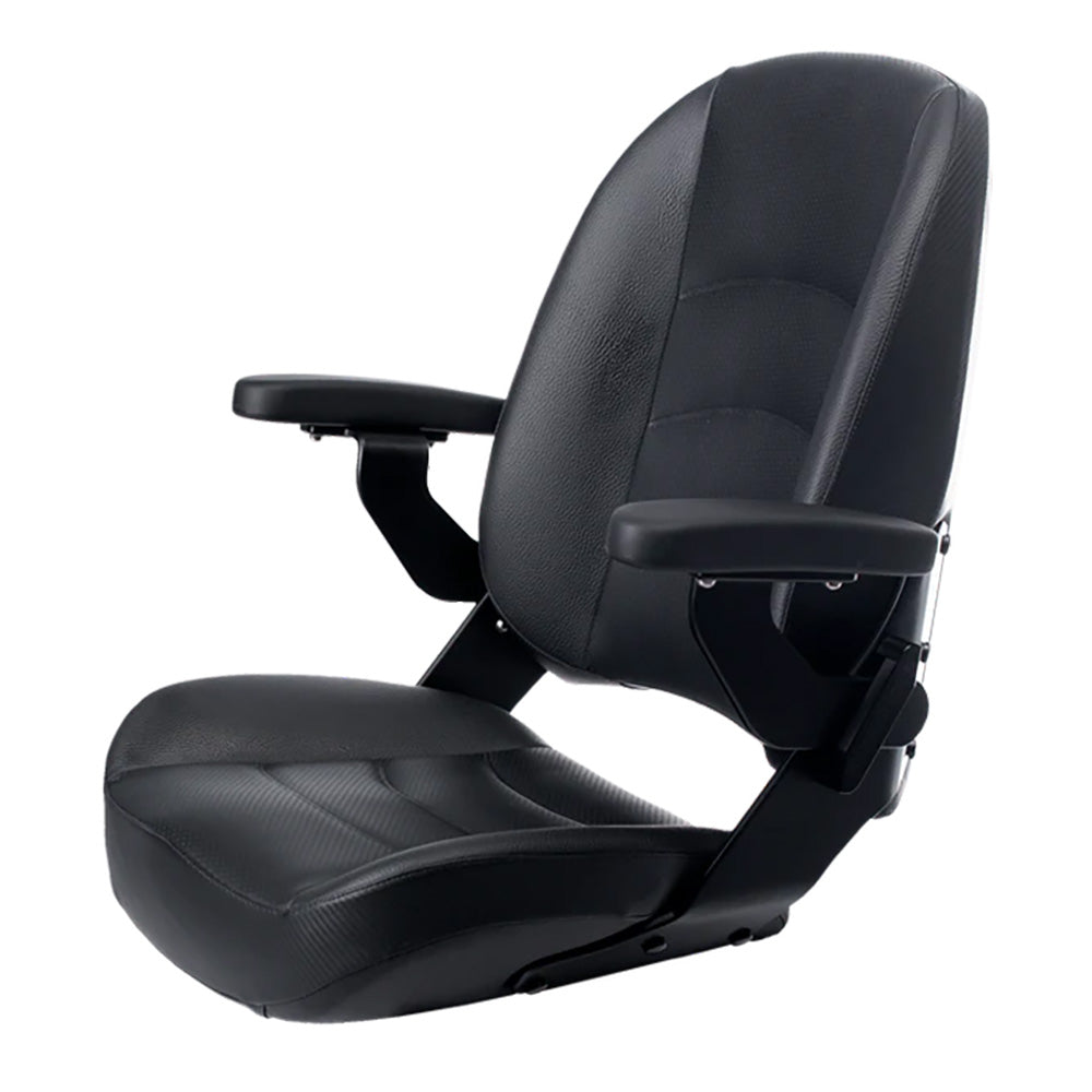 Shockwave Seats S5 Corbin Mid-Back Boat Seat - Onyx Black with Marine-Grade Vinyl & Folding Armrests