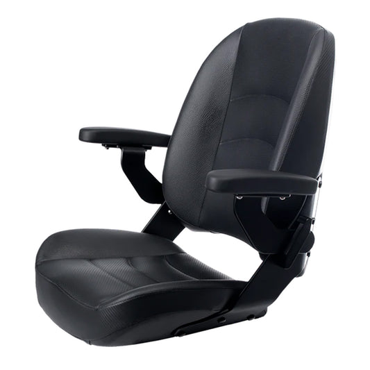 Shockwave Seats S5 Corbin Mid-Back Boat Seat - Onyx Black with Marine-Grade Vinyl & Folding Armrests