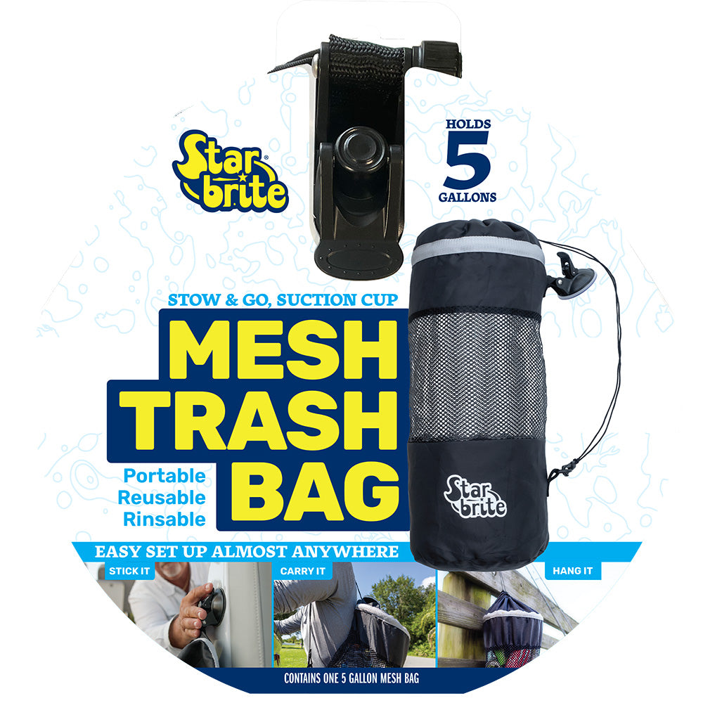 Star Brite Mesh Trash Bag with Locking Suction Cup and Cinch Tie - 5 Gallons
