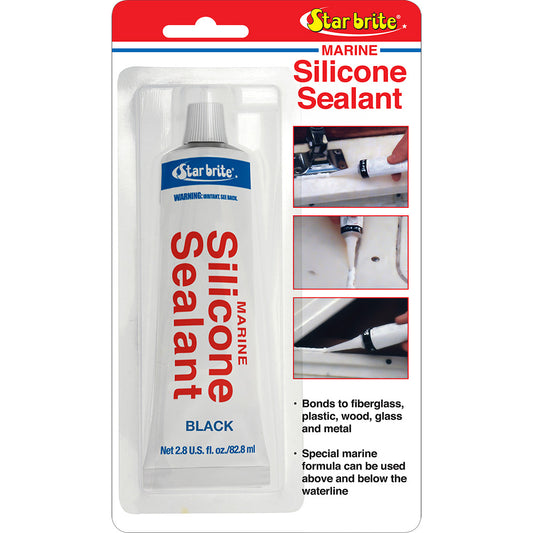 Star brite Marine Silicone Sealant - Black, 2.8 oz - Waterproof & Flexible Sealant for Marine & Home Use