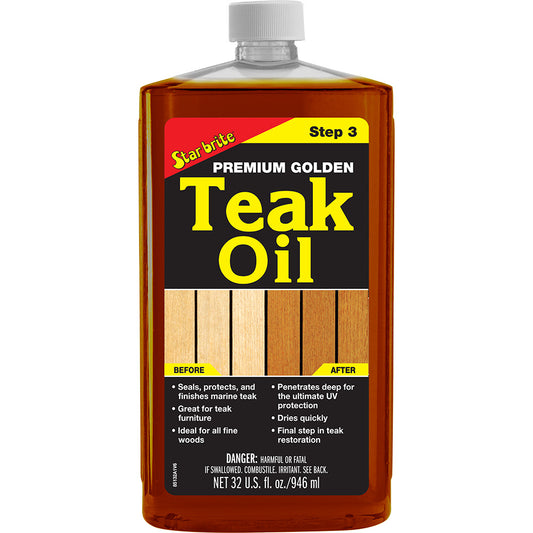Star brite Premium Golden Teak Oil Step 3 – 32 oz for Superior Wood Protection and Enhancement
