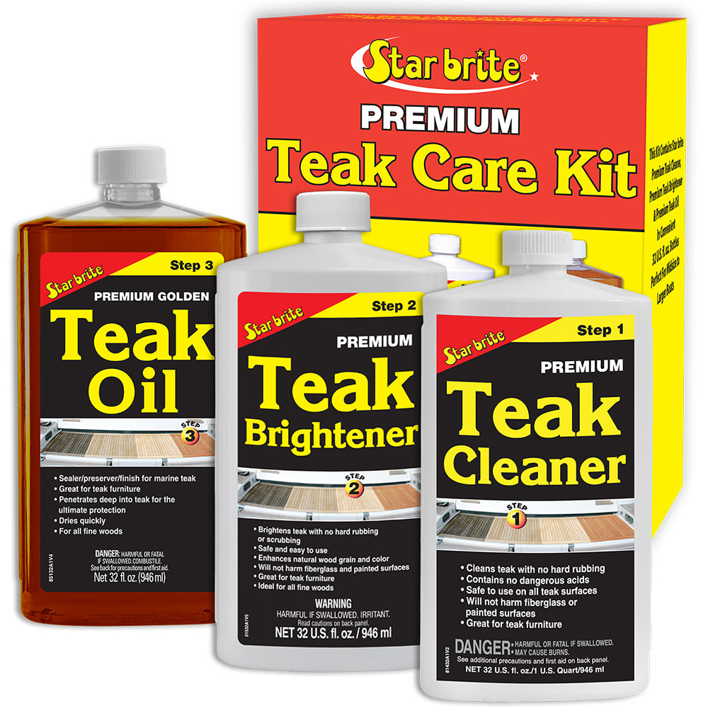 Star brite Premium Teak Care Kit – Complete 3-Step System for Outdoor and Marine Wood Surfaces
