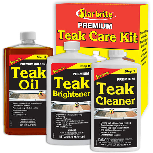 Star brite Premium Teak Care Kit – Complete 3-Step System for Outdoor and Marine Wood Surfaces