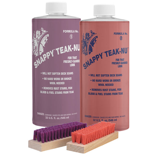 Snappy Teak-Nu Restoration Kit – 32 oz with Formula No. 1 & No. 2 and Bristle Brush for Fine Wood & Teak