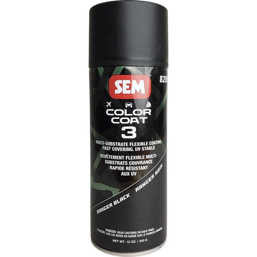 SEM Color Coat 3 Ranger Black Flexible Coating - 12 oz for Automotive & Leather Surfaces