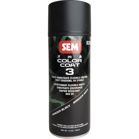 SEM Color Coat 3 Ranger Black Flexible Coating - 12 oz for Automotive & Leather Surfaces
