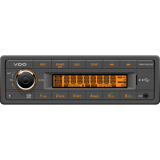 VDO 12V Radio with FM RDS Tuner, MP3/WMA/USB/Bluetooth – Orange Illumination