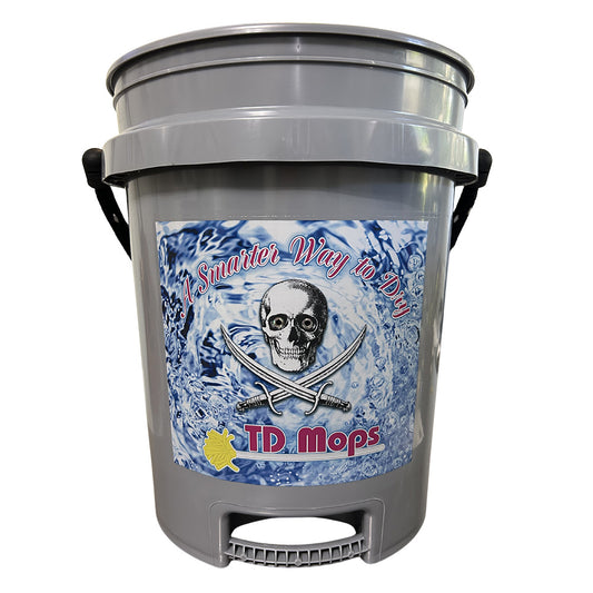 TD Mop Gray 5-Gallon Grip Bucket with Ergonomic Handle and Double-Sided Graphics
