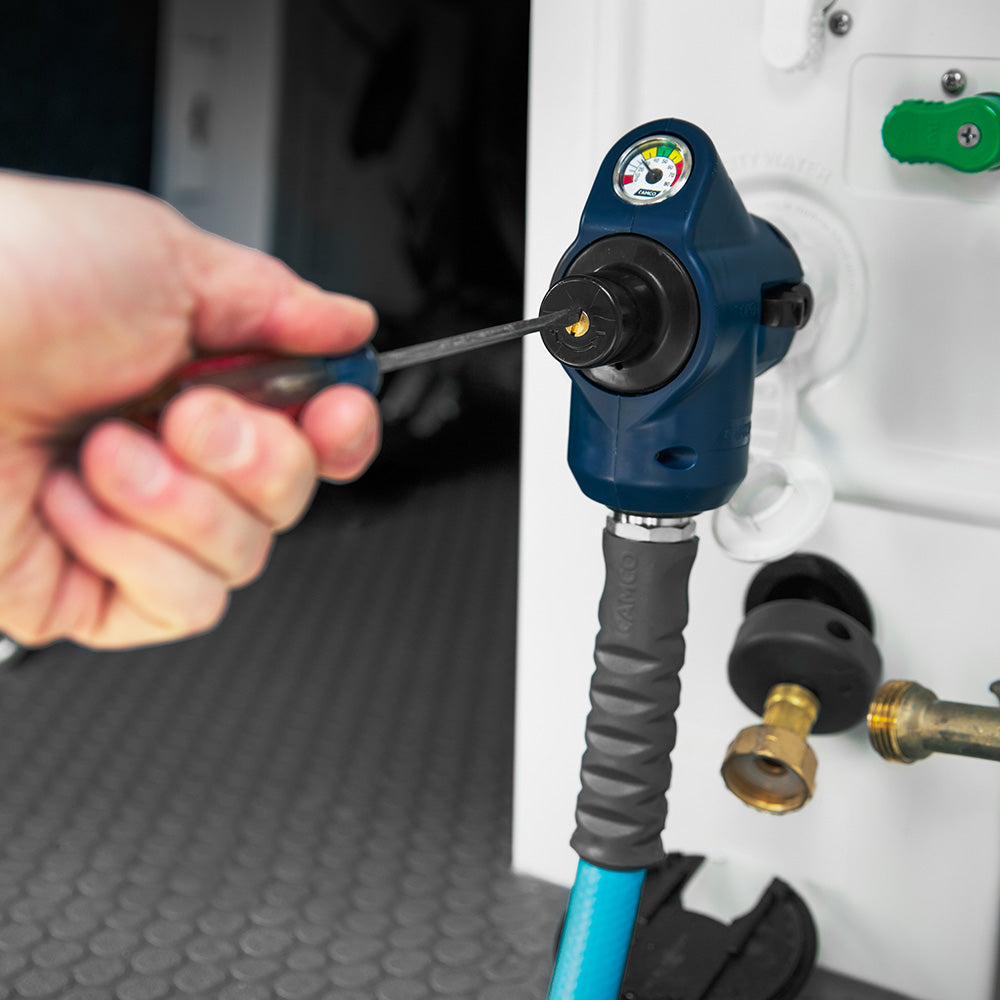 Camco 90 Degree Adjustable Water Pressure Regulator with Gauge – RV Water Flow Control and Protection