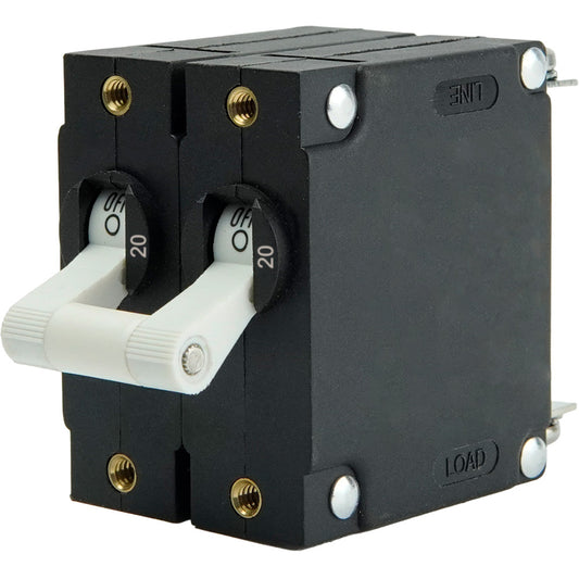 Egis Mobile Electric A Series White Dual Pole 20A Toggle Panel Mount Circuit Breaker