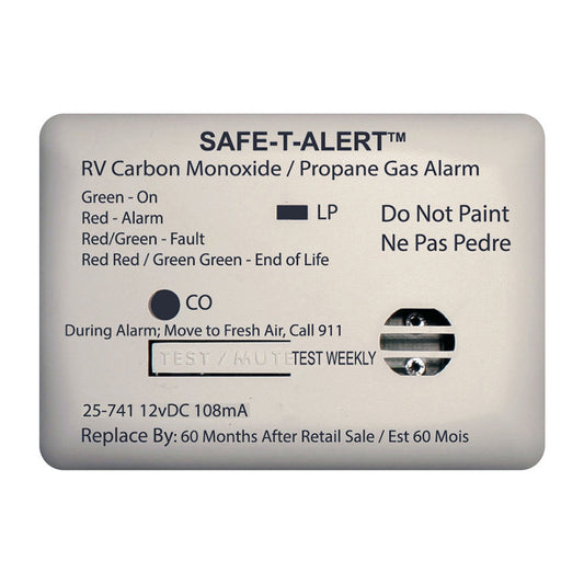 Safe-T-Alert 25 Series Surface Mount Dual Carbon Monoxide and Propane Alarm - 12V Hardwire, White