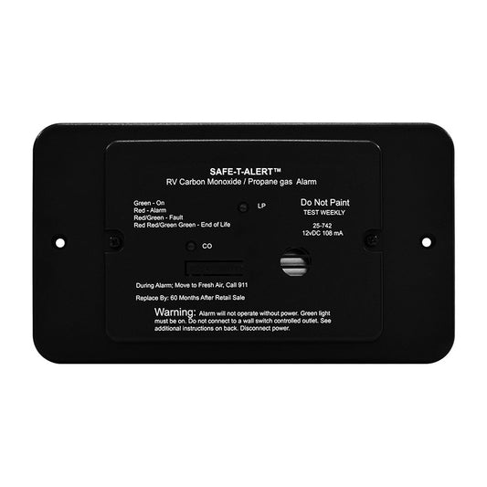 Safe-T-Alert 25 Series Flush Mount Dual Carbon Monoxide and Propane Alarm with Trim Ring - Black - 12V Hardwired