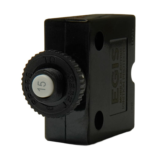 Egis Mobile Electric 15A Push Button Panel Mount Circuit Breaker with Spade Terminals