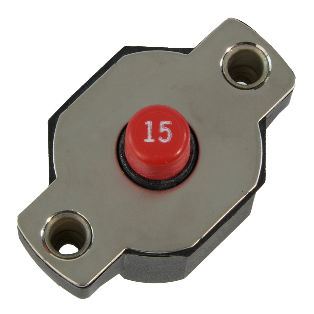 Egis Mobile Electric 15A Push Button Circuit Breaker - Reset Only for Marine and Vehicle Applications