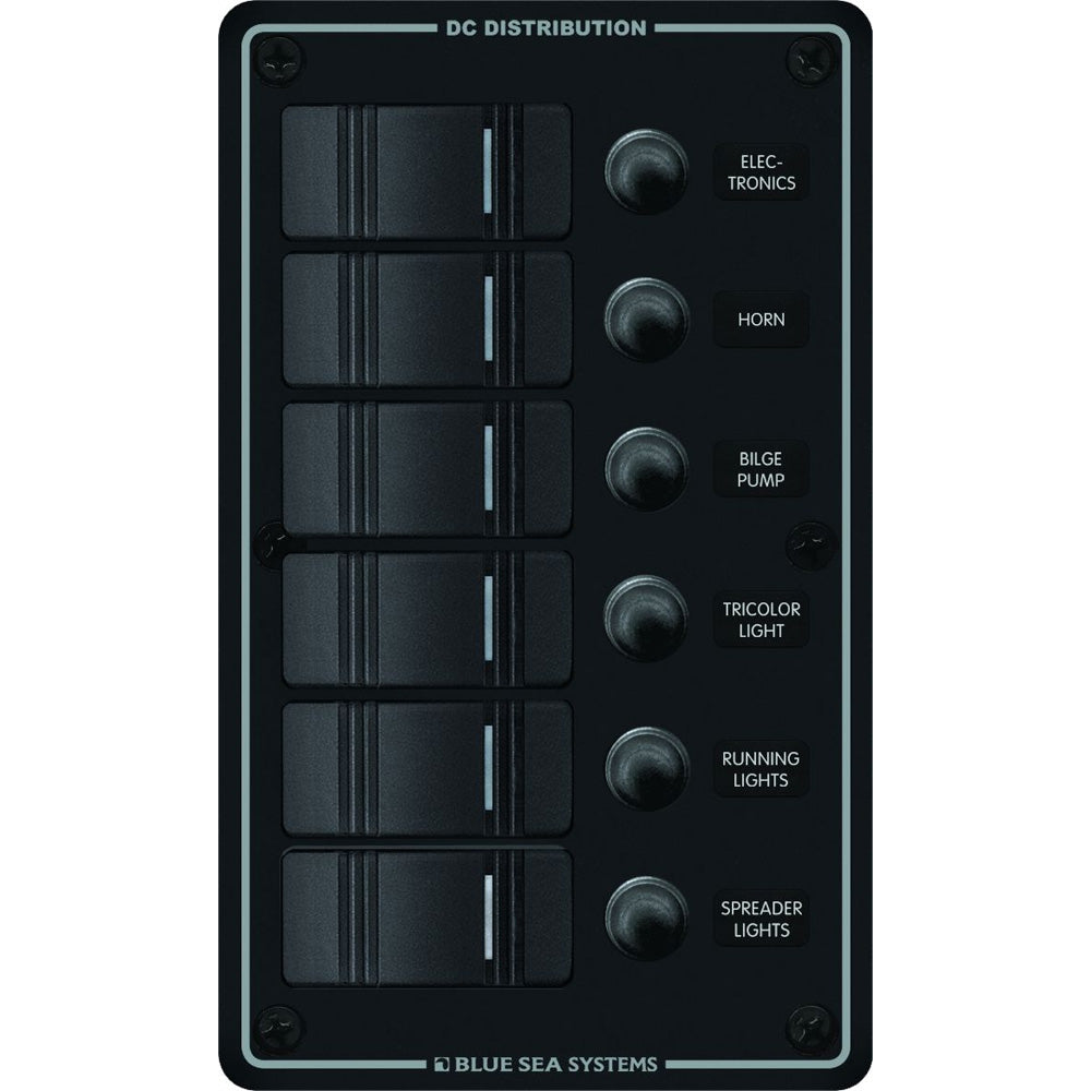 Blue Sea Systems 8373 Water Resistant 6-Position Circuit Breaker Panel, Black Vertical Mount