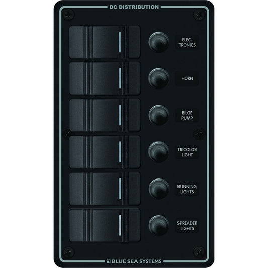 Blue Sea Systems 8373 Water Resistant 6-Position Circuit Breaker Panel, Black Vertical Mount