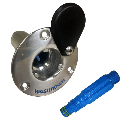 Jabsco Stainless Steel Quick-Release Hose Deck Mount Fitting & Hose Adapter – 1/2" NPT Female and 3/4" GHT Male Connection