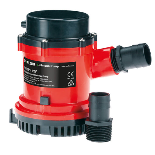 Johnson Pump 1600 GPH Heavy Duty Bilge Pump 12V with 1-1/8" Port and Mechanical Seal