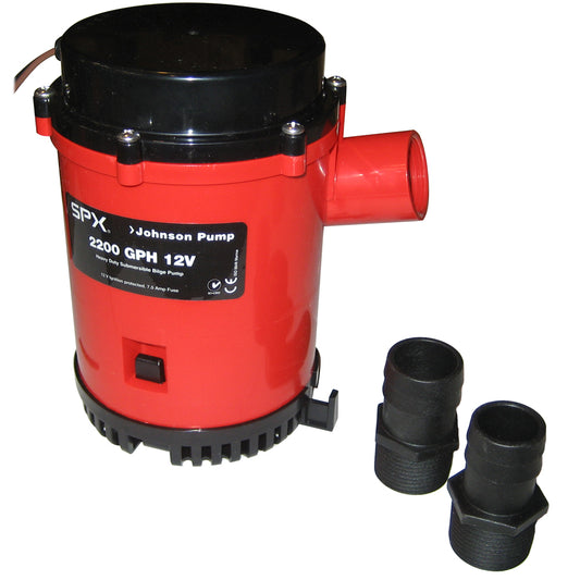 Johnson Pump 2200 GPH Bilge Pump 12V with 1-1/8 inch Threaded Port - Heavy Duty Marine Pump