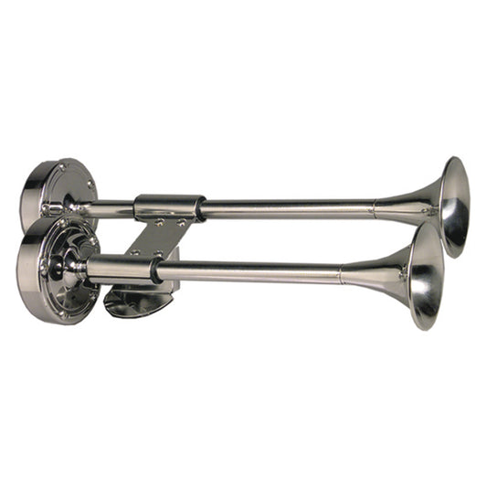 Schmitt Marine Deluxe All-Stainless Shorty Dual Trumpet Horn - 12V for Boats up to 12 Meters
