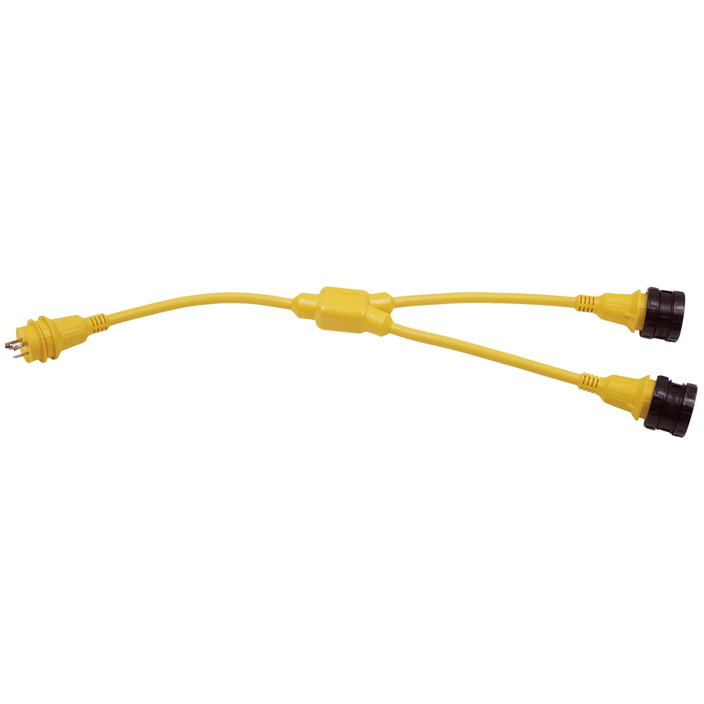 Marinco 157AY Y-Adapter, 2-30A 125V Locking to 30A 125V Locking