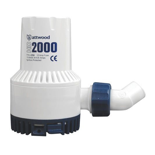 Attwood Marine Heavy-Duty Bilge Pump 2000 Series - 12V, 2000 GPH, Durable Marine Pump