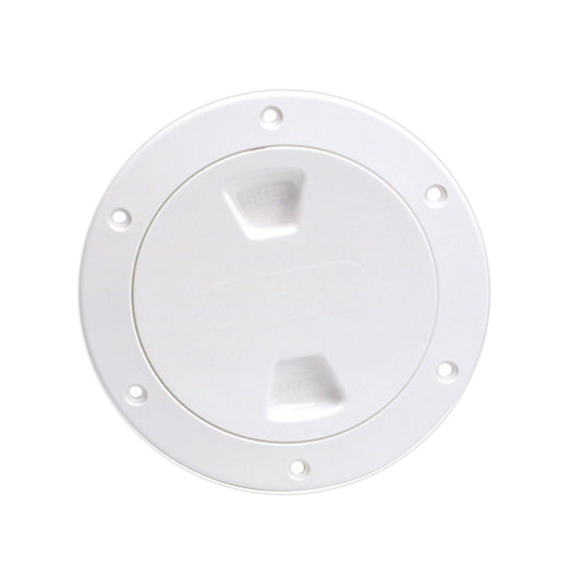 Beckson Marine 4-Inch Smooth Center Screw-Out Deck Plate - White for Watertight Access and Inspection
