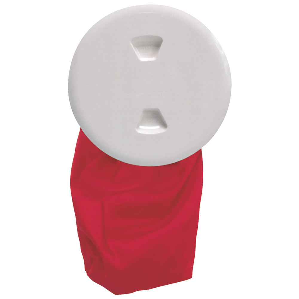 Beckson Marine 5-Inch Stow-Away Deck Plate with Removable 12-Inch Bag, White
