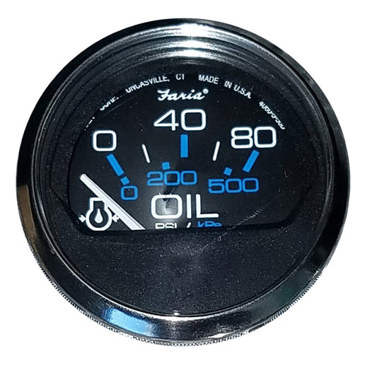 Faria Chesapeake Black 2-Inch Oil Pressure Gauge (80 PSI) with Dual Scale and Stainless Steel Bezel
