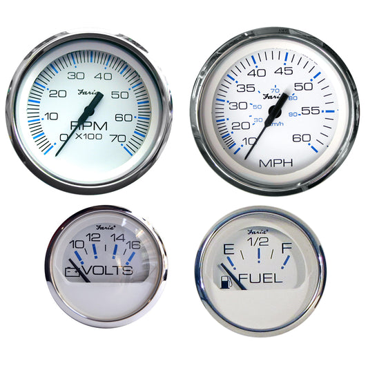 Faria Chesapeake White Stainless Steel Outboard Motor Gauge Set – 4-Piece Boxed Instrument Collection