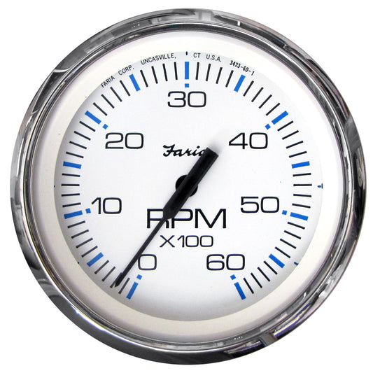 Faria Chesapeake White SS 4-Inch Tachometer – 6000 RPM for Inboard & I/O Gas Engines