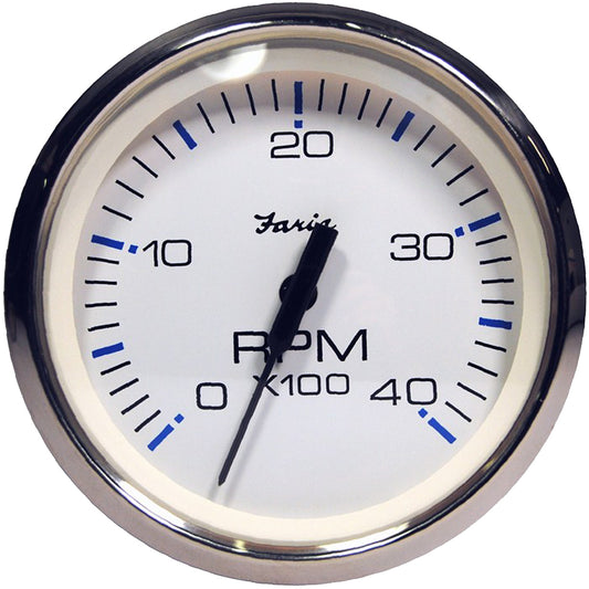 Faria Beede Instruments Chesapeake White SS 4-Inch Diesel Tachometer with Magnetic Pick-Up, 4000 RPM