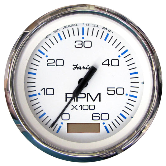 Faria Chesapeake White SS 4-Inch Tachometer with Hourmeter - 6000 RPM for Gas Inboard Engines