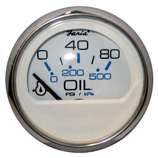 Faria Beede Instruments Chesapeake White SS 2-Inch Oil Pressure Gauge (80 PSI) – Stylish Perimeter Lighting and Dual Scale Display