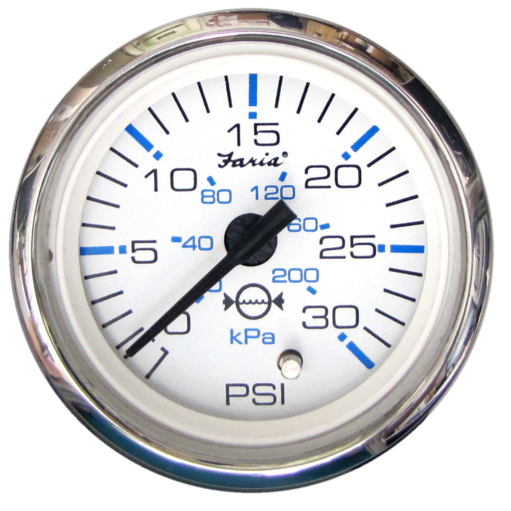 Faria Beede Instruments Chesapeake White SS 2-Inch Water Pressure Gauge (30 PSI) for Marine and Industrial Use
