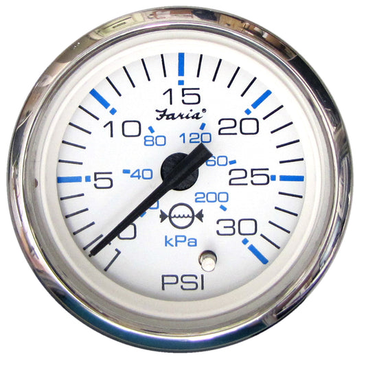 Faria Beede Instruments Chesapeake White SS 2-Inch Water Pressure Gauge (30 PSI) for Marine and Industrial Use