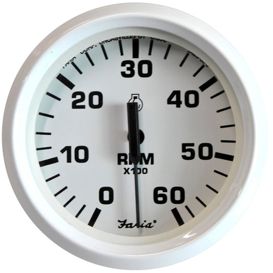 Faria Beede Instruments Dress White 4-Inch Tachometer for Inboard & I/O Engines - 6000 RPM, 12VDC